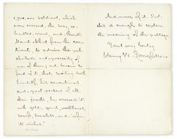 LONGFELLOW, HENRY W. Autograph Letter Signed, to Dear Miss Olmsted,